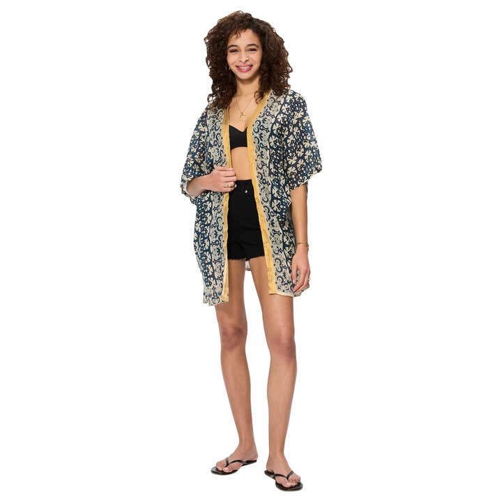 MID-LENGTH SUMMER KIMONO WITH SHORT SLEEVES KIM8504A for wholesale by La Mano Boho