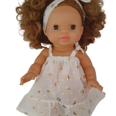 White Gold Plumetis Strap Dress for wholesale by Maman Poule et Papa Coq