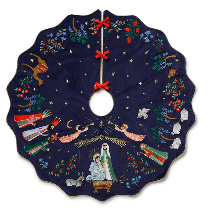 Nativity Embroidered Tree Skirt for wholesale by Rifle Paper Co.