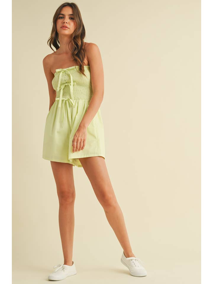 Klesis - Wholesale Romper - Women's - IR2235 STRAPLESS SMOCKED BOW DETAILED ROMPER