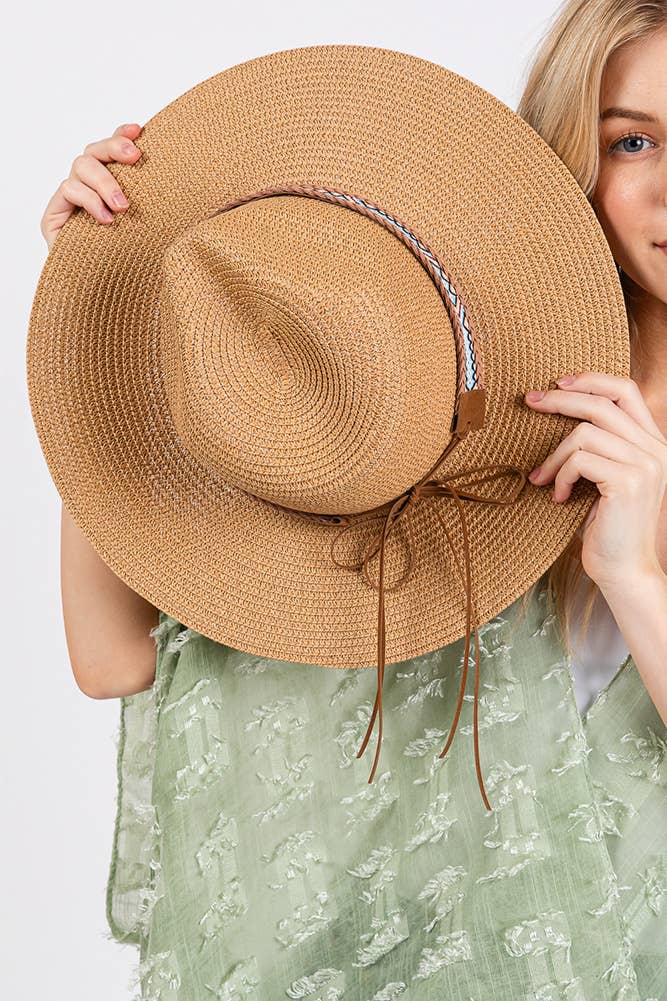 Hana – wholesale Stråhatt – Dam – Vävd Boho Aztekiskt Mönster Band Sommar Solhatt16