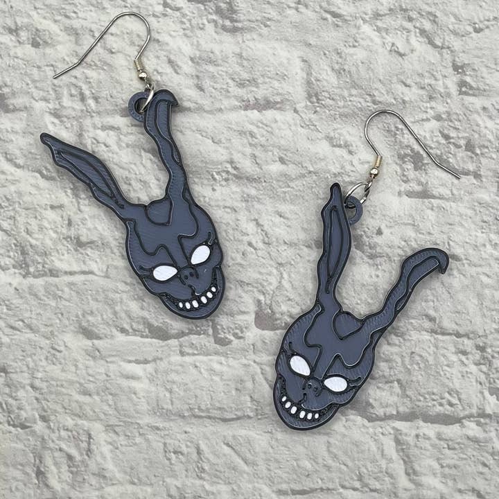 Cryptid Craft Studio - Wholesale Dangle Earrings - Frank Rabbit Horror Statement Earrings 3D Printed2