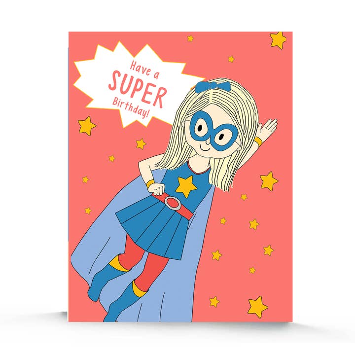 Carte d'anniversaire pour fille Super Héros Rouge pour la vente par Stacey M Design