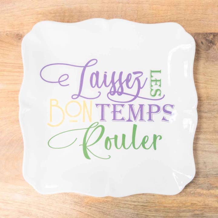 Laissez Les Bon Temps Platter White/Purple/Green/Yellow 11.5x11.5 for wholesale by The Royal Standard
