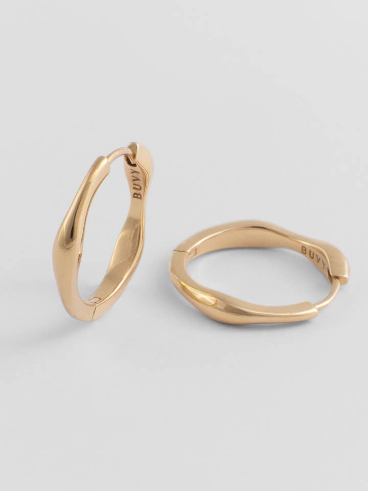 18K Gold Coated Organic Pinch Hoop Earrings for wholesale by Buvy Jewellery