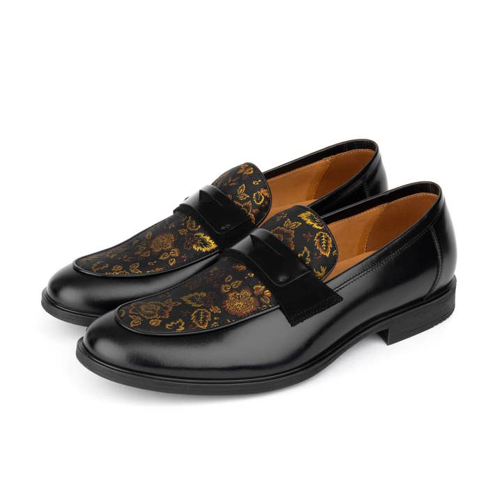 Embassy London – wholesale Loafers – Men’s – Gosselin - Black & Yellow Flowers - Men's leather loafer with jaquard details8