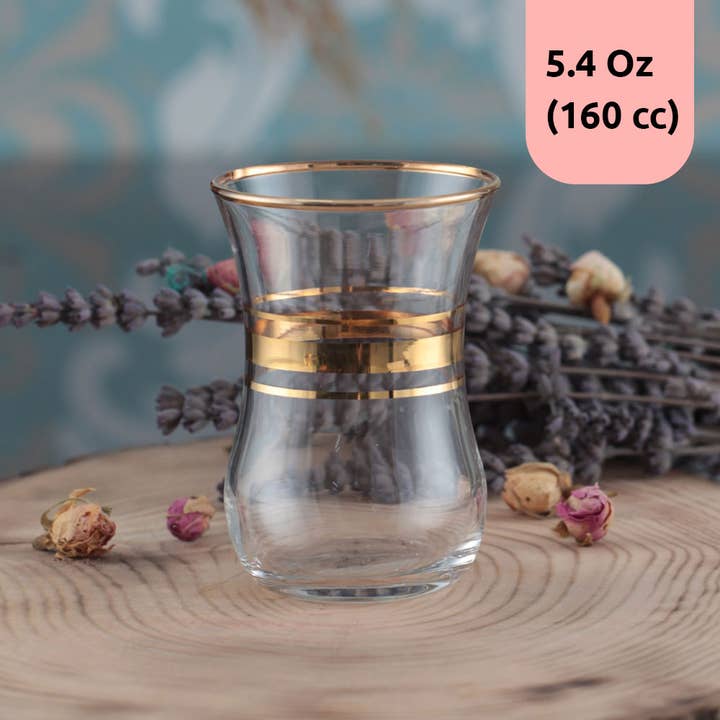 Hakan - Wholesale Coffee/Tea Cup - Pasabahce Aida Gold Rim Tea Turkish Glasses Set of 6, 5.4 oz5