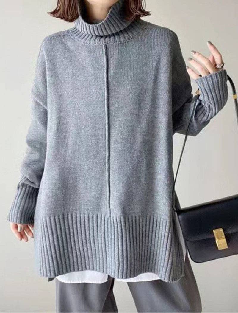 Masyal – Großhandel Tunika-Pullover – Damen – Grobstrick-Pullover mit hohem Kragen und Oversize-Passform0