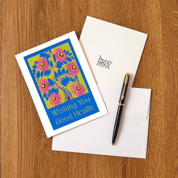 Found Image Press – wholesale Kontorsmateriel/Notecard Set – Gratulationskort IO-84 Önskar Dig God Hälsa, Stiliserad Blomma