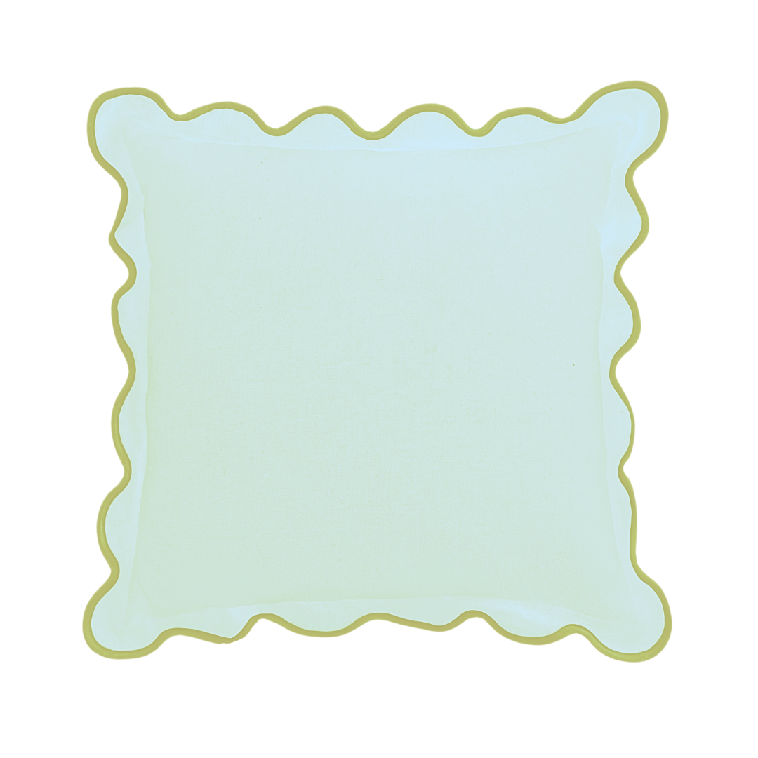 Laura Park Designs - Wholesale Throw/Decorative Pillow - Charlotte Scalloped Linen Pillows Blue with Green Trim, SumnerEdit0