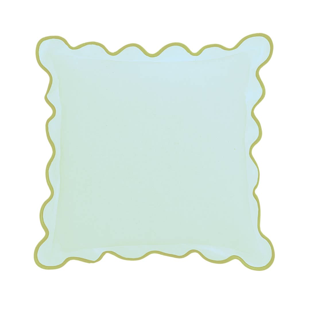 Laura Park Designs - Wholesale Throw/Decorative Pillow - Charlotte Scalloped Linen Pillows Blue with Green Trim, SumnerEdit
