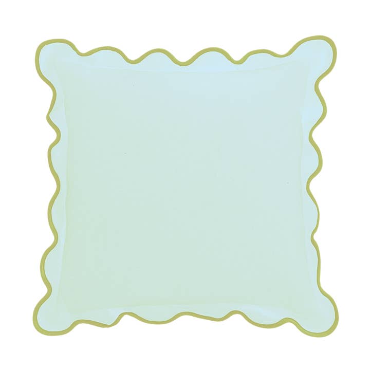 Laura Park Designs - Wholesale Throw/Decorative Pillow - Charlotte Scalloped Linen Pillows Blue with Green Trim, SumnerEdit0