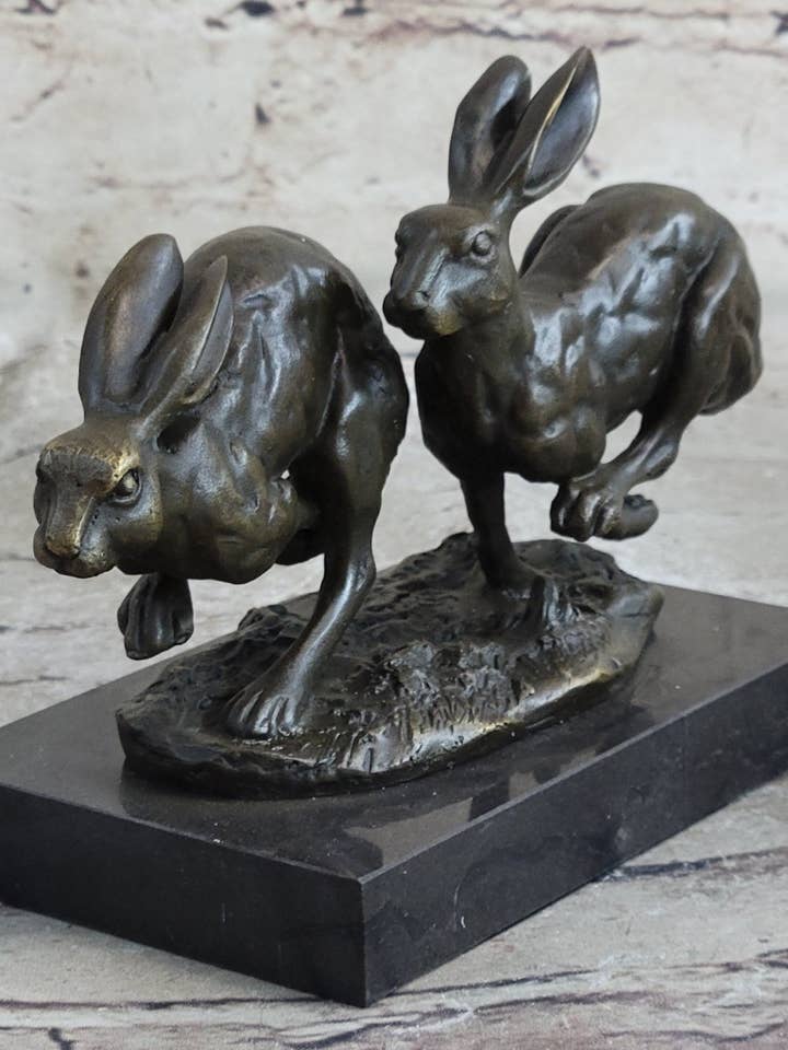Art Deco Hares Rabbit Bronze Sculpture Easter Bunny Marble Figurine Decoration for wholesale by Bronzhaus