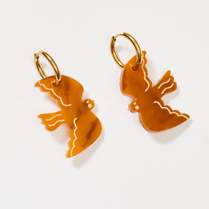 Large Bird Earrings - Tan for wholesale by Martha Jean