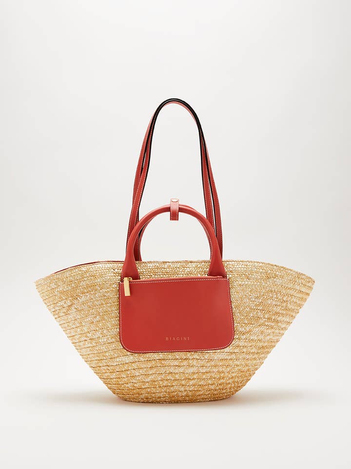 Cesta Simples em Pele Vermelha por atacado de Biagini