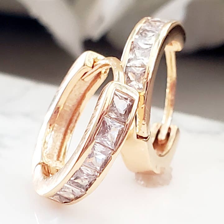 CZ Hoop Earrings in Gold for wholesale by The Wild Poppy Jewelry Co.