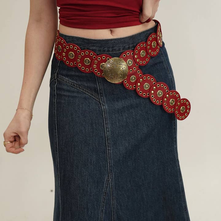 Most Wanted USA - Wholesale Belt - Women's - Leather Circle Caterpillar Disc Belt6