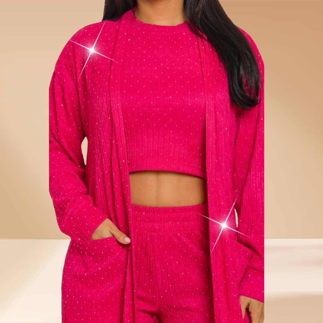 Celystrends - Vente Ensemble haut et pantalon (PAS d'intérieur) - Femme - Ensemble de 3 pièces avec pierres partout : pantalon et cardigan11