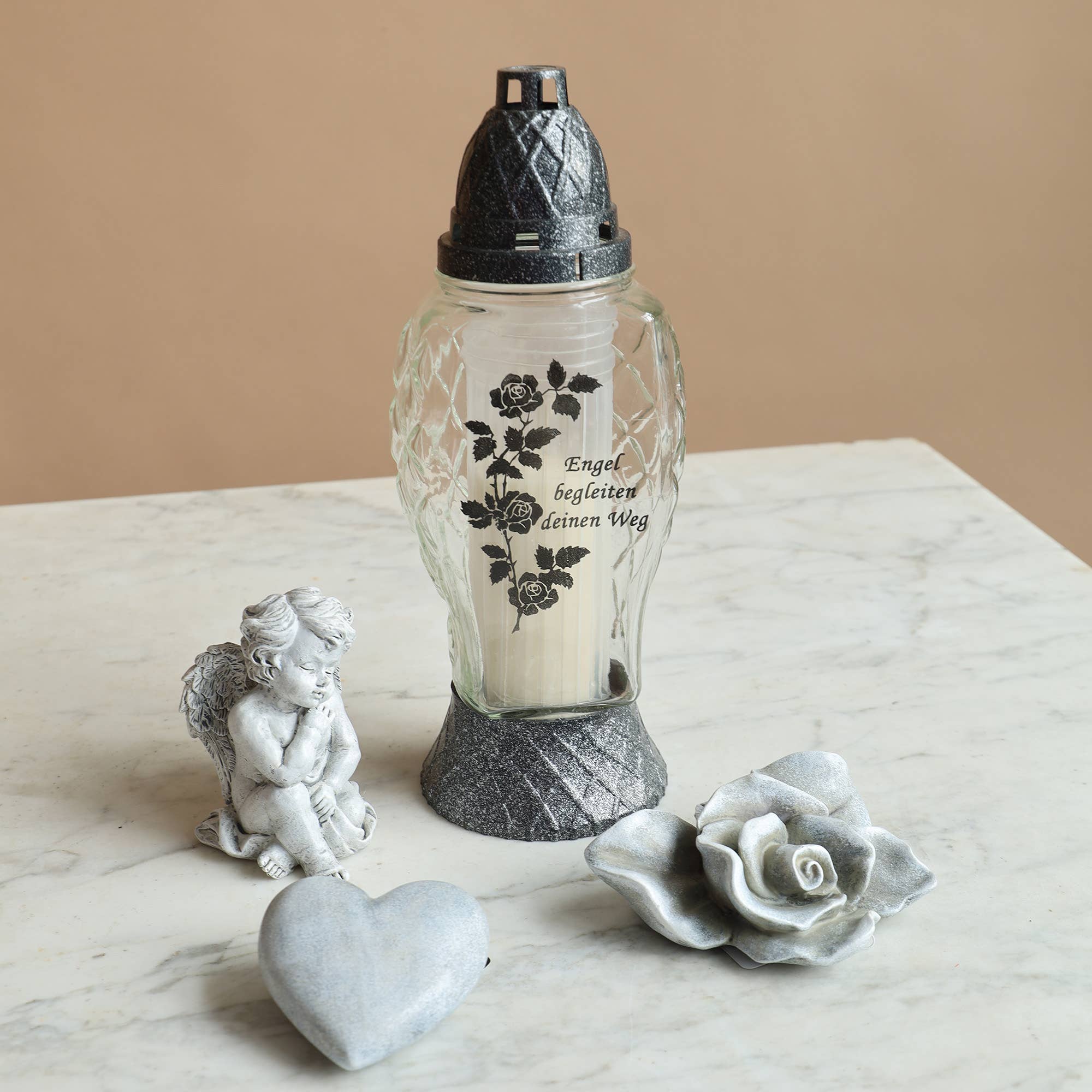 Vosteen - Wholesale Decorative Figurine - Poly Angel Romanus, 2 motifs, D8cm, H10cm, Gray1