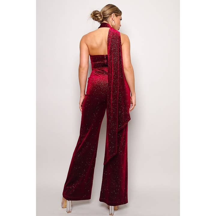 CEFIAN FASHION - Wholesale Jumpsuit - Women's - EMMALYN SCARF NECK VELVET JUMPSUIT16