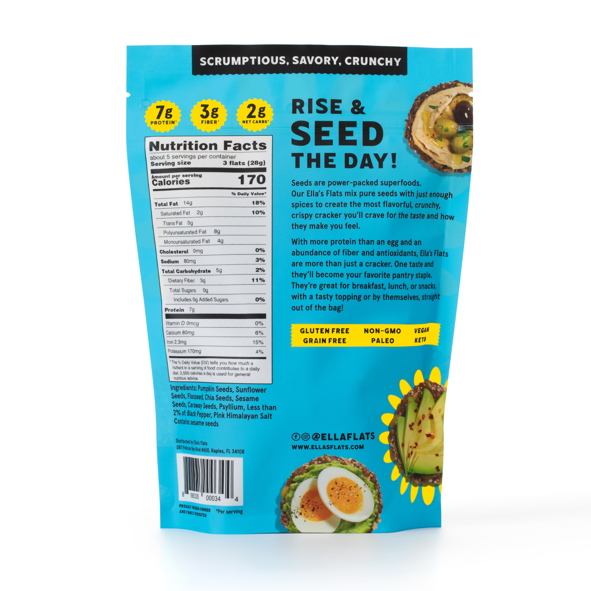 Ella's Flats® - Wholesale Crackers - Caraway - All Seed Savory Crisps - Resealable Bag 4.8 oz1