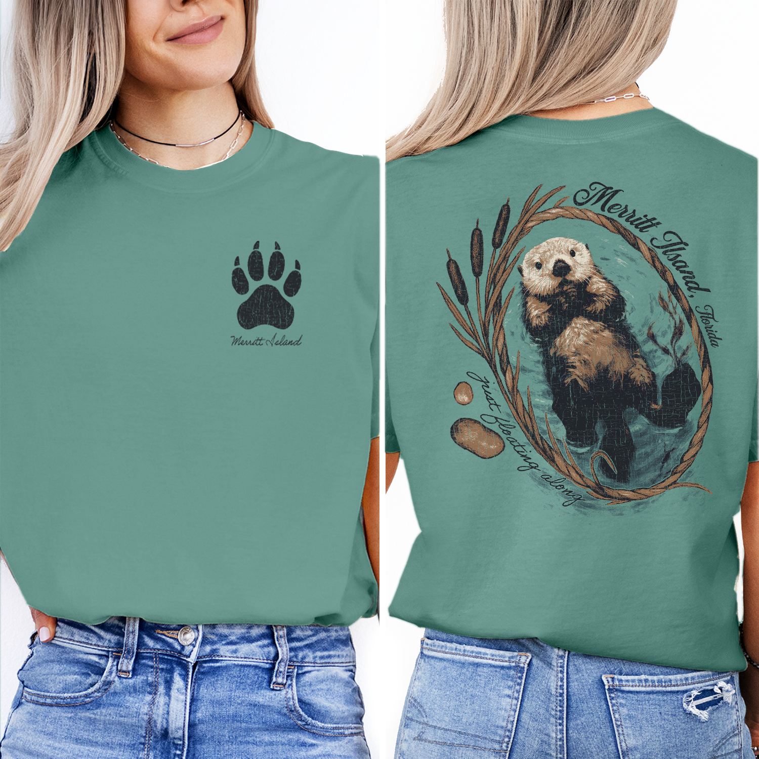 Textile Graphix - Wholesale Screen Printed T-Shirt - Women's - Floating Otter Tee – Customizable Wildlife Wreath Shirt1
