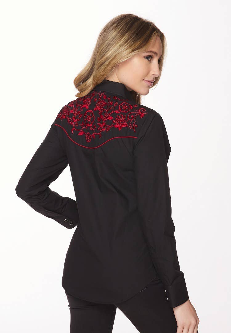 Rodeo Clothing - Vente Chemise à col boutonné – femme - Robe brodée à manches longues d'inspiration western pour femmes21