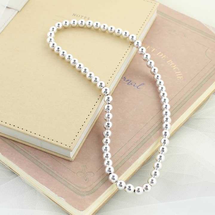 Kleine Silber Bead 43,2 cm Stretch-Halskette für den Großhandel von Seasons Jewelry