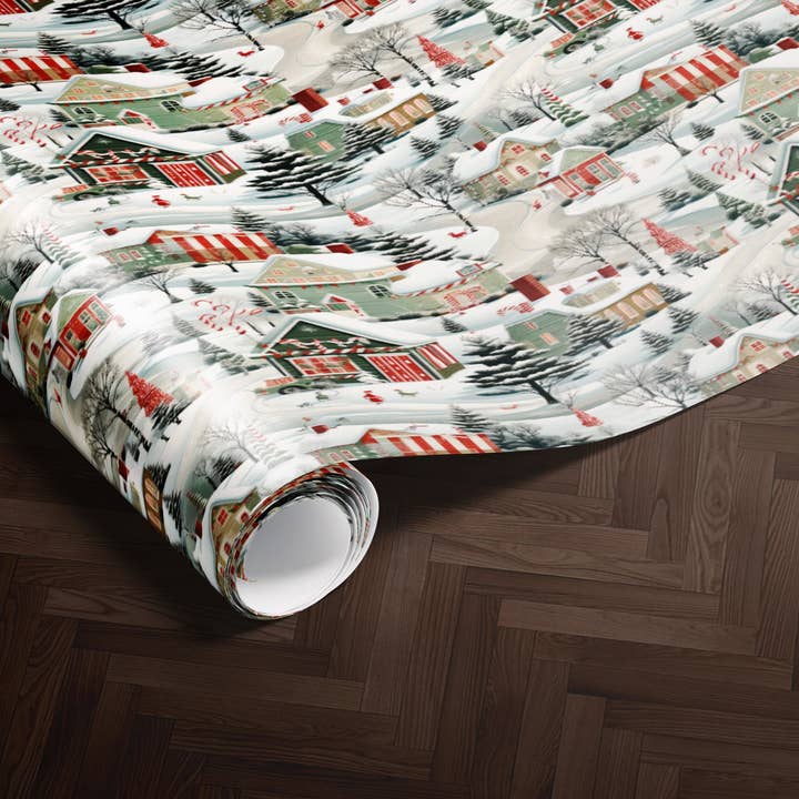 MagicMerchEmporium - Wholesale Wrapping Paper Roll - Christmas Village Wrapping Paper