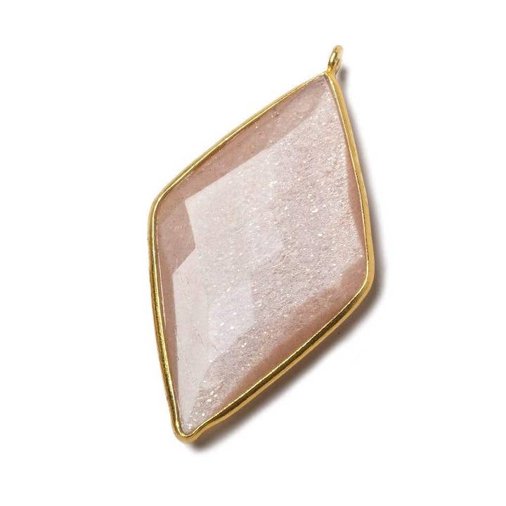 45x24mm Vermeil Bezel Peach Moonstone faceted Kite Pendant 1 piece for wholesale by Beads of Cambay