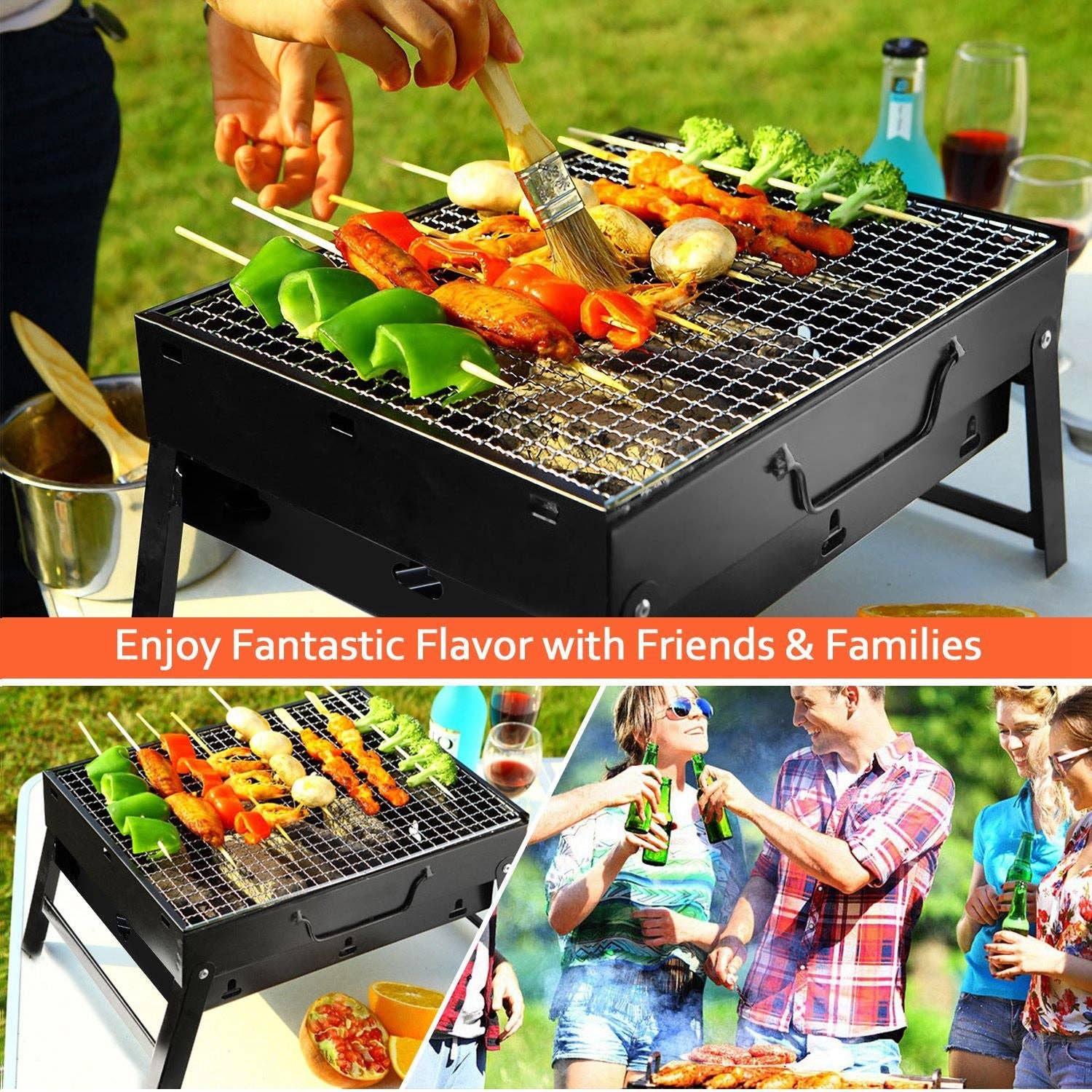 Black Foldable Portable BBQ Charcoal Grill Grill Lightweight Smoker Grill for Camping Picnics Garden Grilling for wholesale on Faire5
