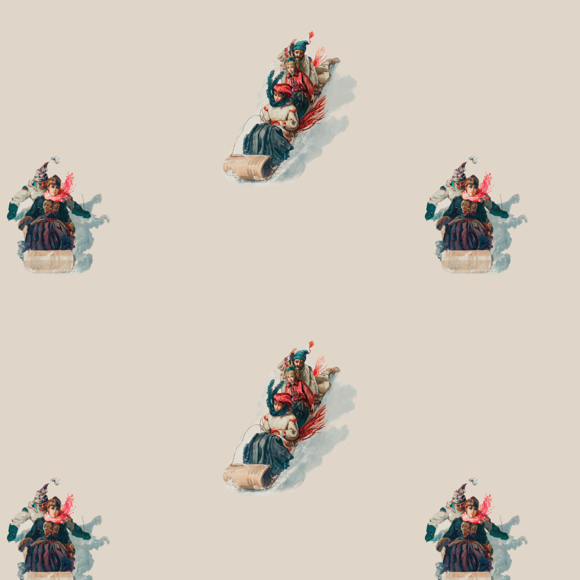 Katie Leamon – Engroshandel Gavepapir – Robogganing Vintage juleindpakningspapir1