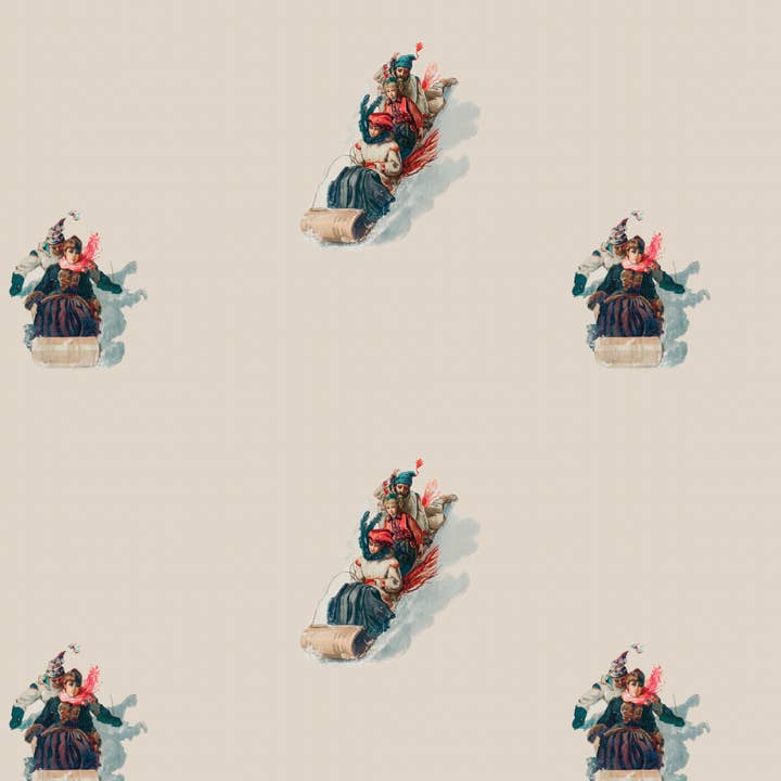 Katie Leamon - Wholesale Flat Wrap - Tobogganing Vintage Christmas Wrapping Paper1