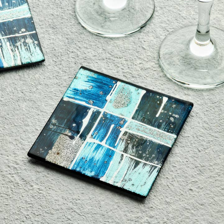 Set of 4 Coasters - Piazza - Blue for wholesale by Sienna Glass