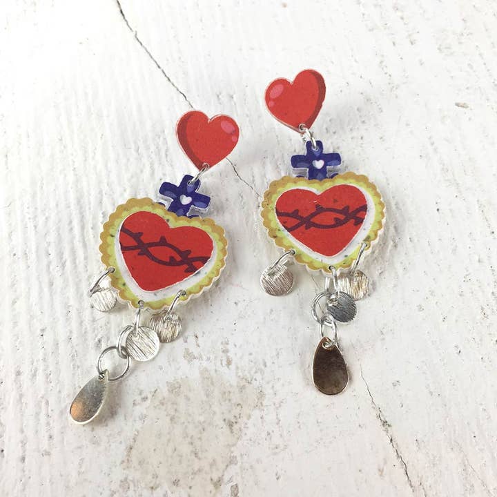 Pipapaper - Wholesale Dangle Earrings - HEART CROSS MEXICO EARRINGS0