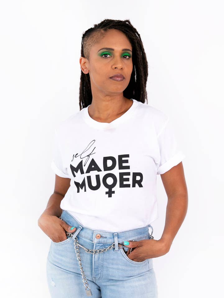 Self-Made Mujer. Unisex White T-Shirt – Empowerment Tee for wholesale by NYTAQ™
