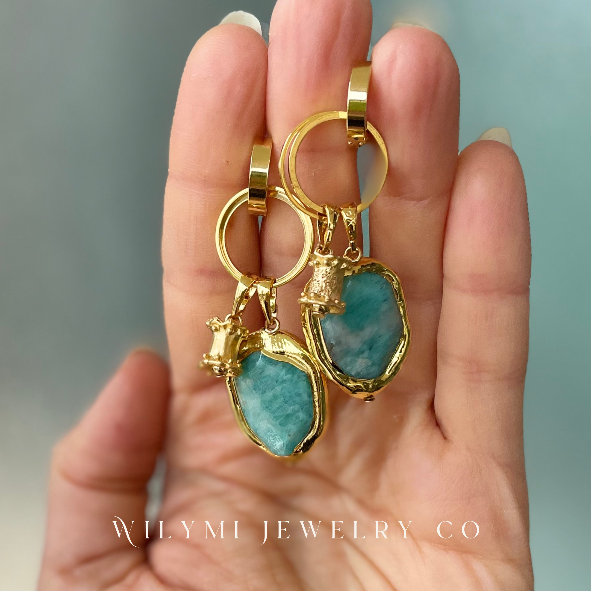 WILYMI Jewelry Co - Vente Boucles d'oreilles pendantes - Créoles 4-en-1 JOY | GF + Acier inoxydable + Amazonite6