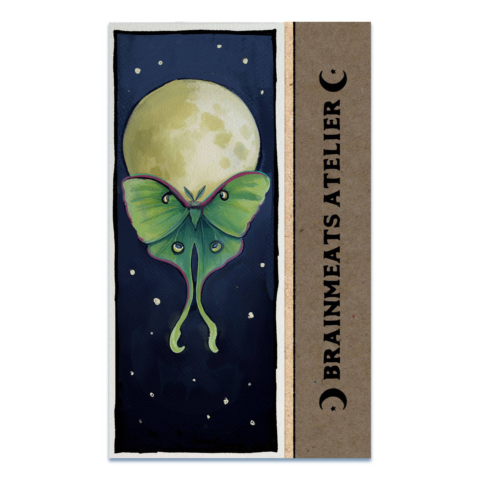 Brainmeats Atelier - Wholesale Bookmark - Luna Moth & Moon – Mystical Night Sky Fine Art Bookmark0