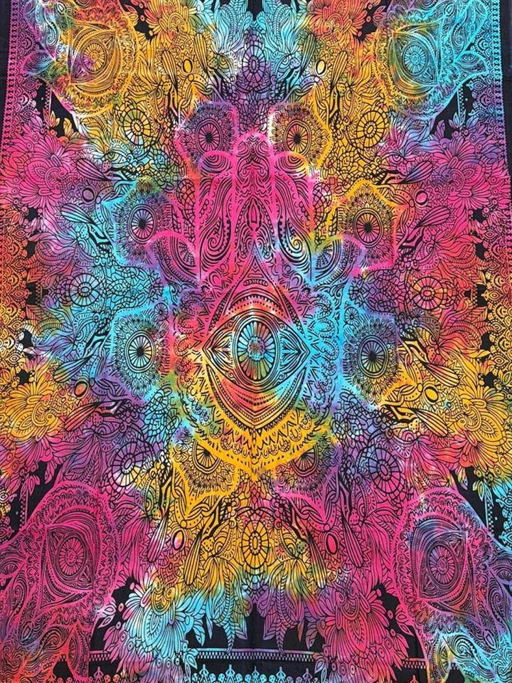 Main de Hamsa Tapisserie Œil Multicolore B56 pour la vente par Rising International Inc