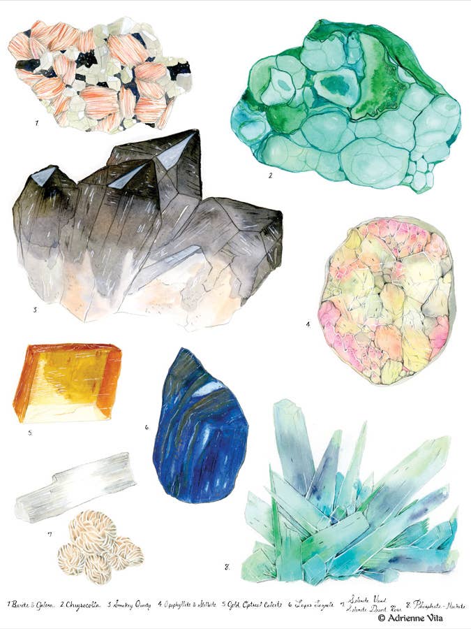 Crystal Specimen chart #2 giclée print for wholesale by Adrienne Vita art