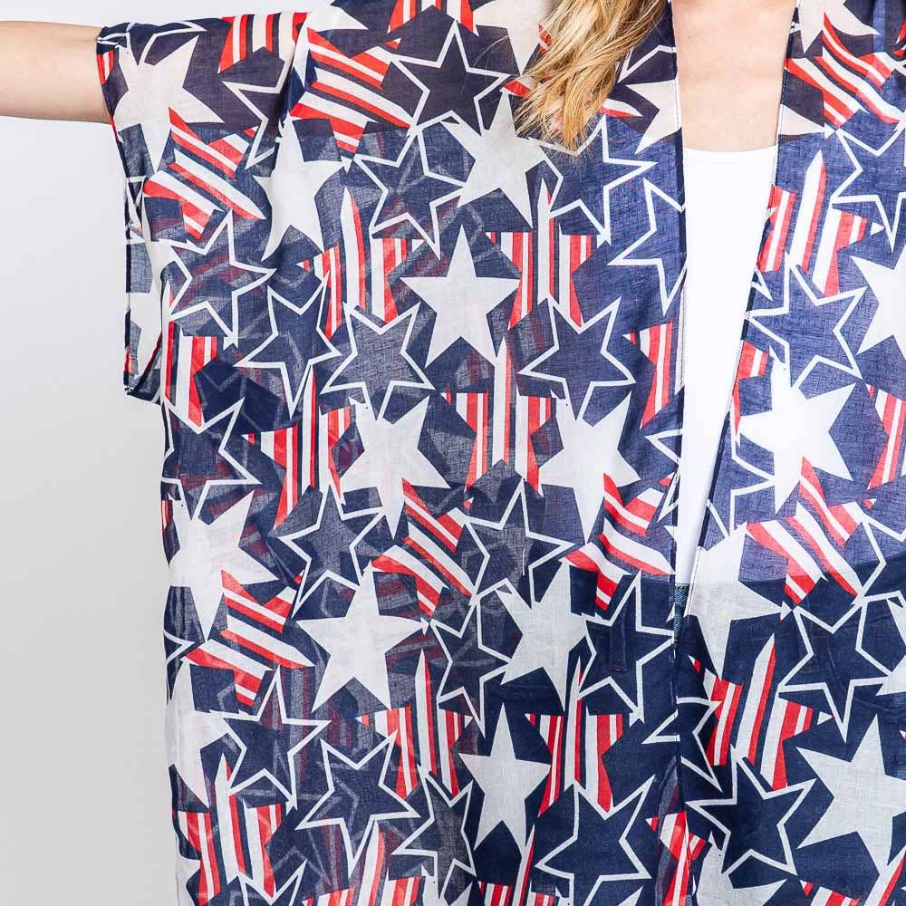 Sensibling Corp. - Wholesale Kimono - Women's - American USA Flag Star Print Kimono Poncho3