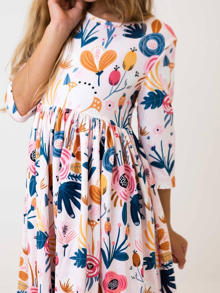 Mila & Rose - Wholesale Dress - Kids - Blush Peony 3/4 Sleeve Pocket Twirl Dress1
