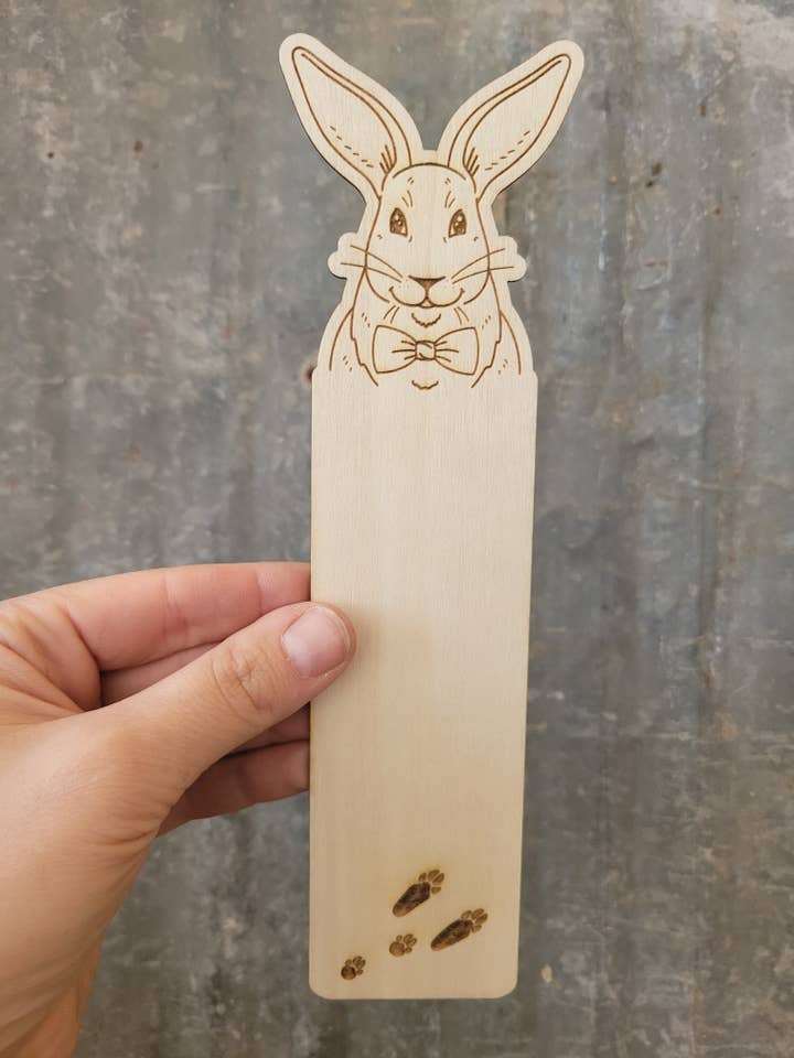 Customizable Wood Bookmark - Bunny with Bow-Tie for wholesale by Black Sheep Design & Gift