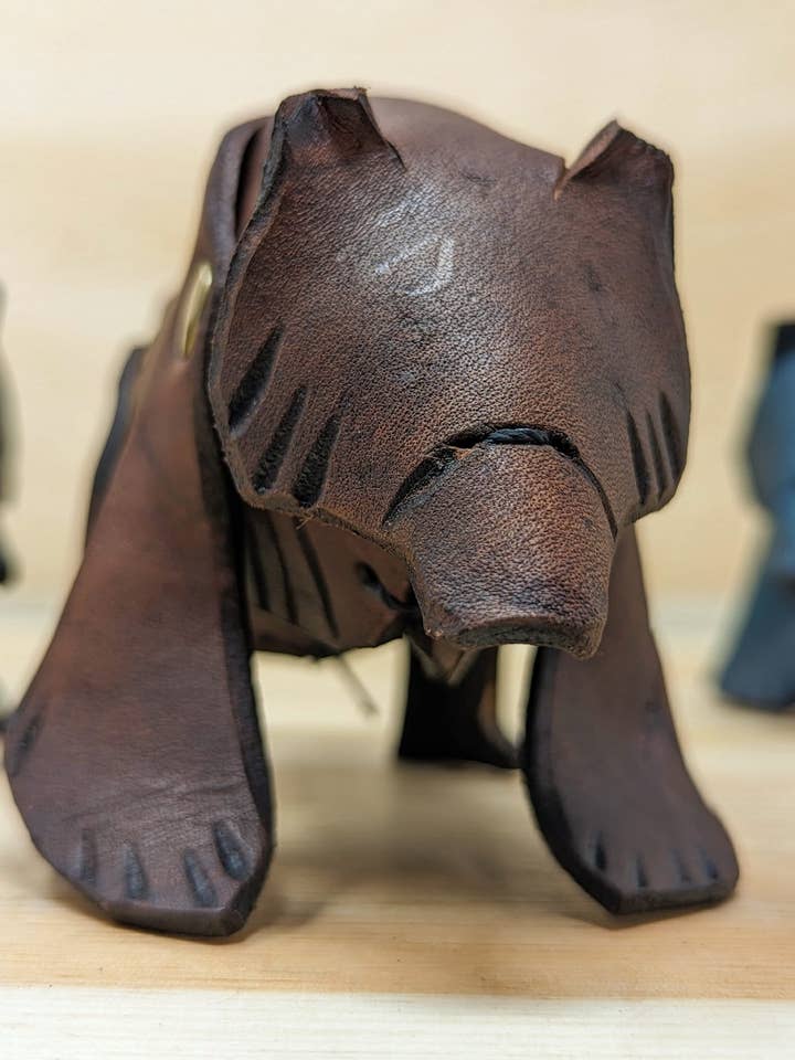 Customizable Little Leather Bear Figurines for wholesale by Frost & Ember Creations, LLC