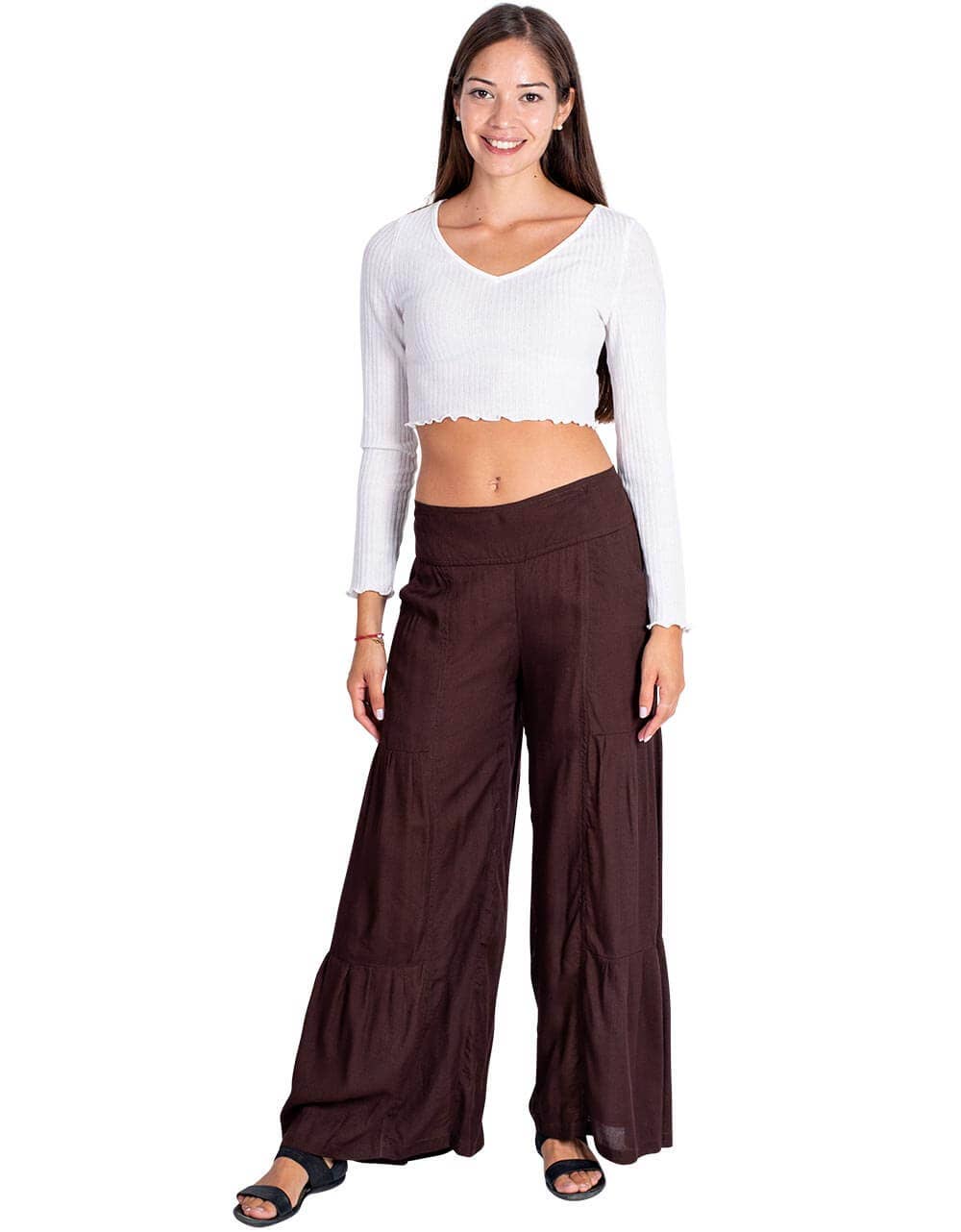 Kimago Look - Wholesale Pants - Women's - Chocolate Brown Ethnic Viscose Pants1