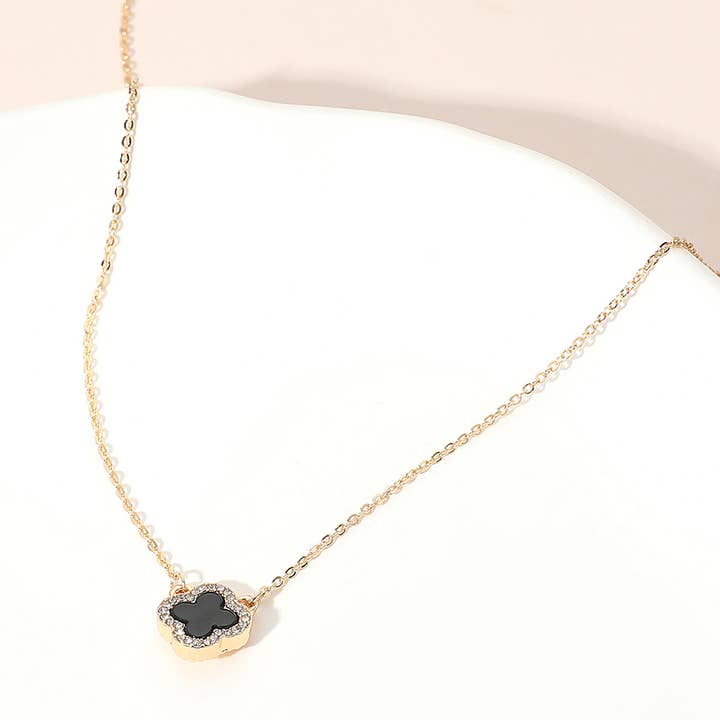 Sensibling Corp. - Wholesale Pendant/charm necklace - Gold Dipped Rhinestone Trim Quatrefoil Pendant Necklace1