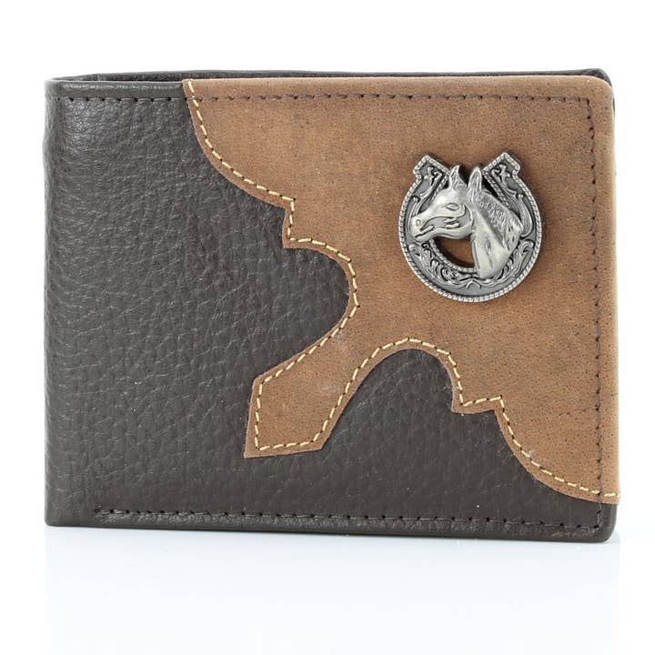 Leather Impressions Inc - Wholesale Wallet - Men's - Mixed Media Bifold Rodeo Wallet with Medallion AB191516
