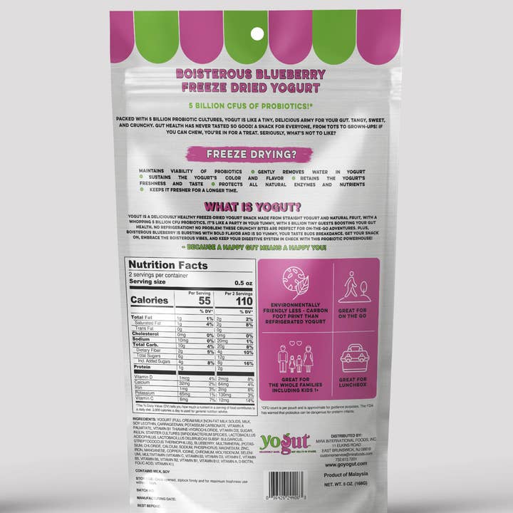 Mira International Foods Inc - Wholesale Fruit snacks - SASSY BLUEBERRY YOGUT FREEZE DRIED YGT 5B PROBIOTICS 6x1oz1