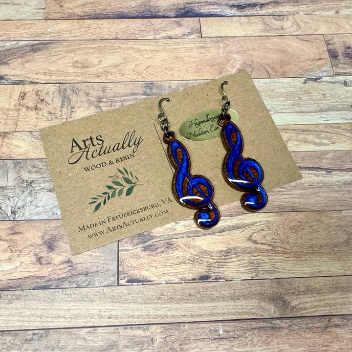 Arts Actually - Wholesale Dangle Earrings - Treble Clef: *Hypoallergenic* Wood and Resin Earrings2