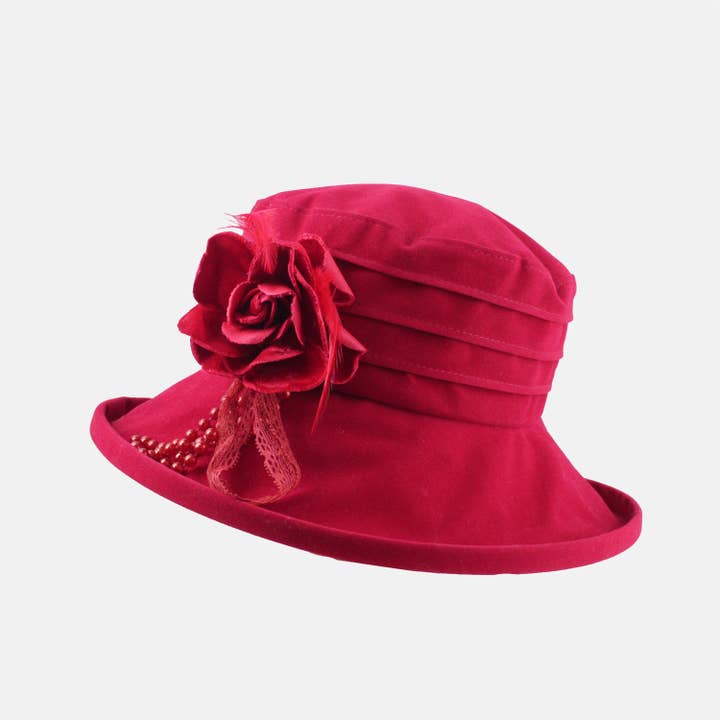 Proppa Toppa Hats - Wholesale Cloche Hat - Women's - Water Resistant Velour Hat with Flower Decoration